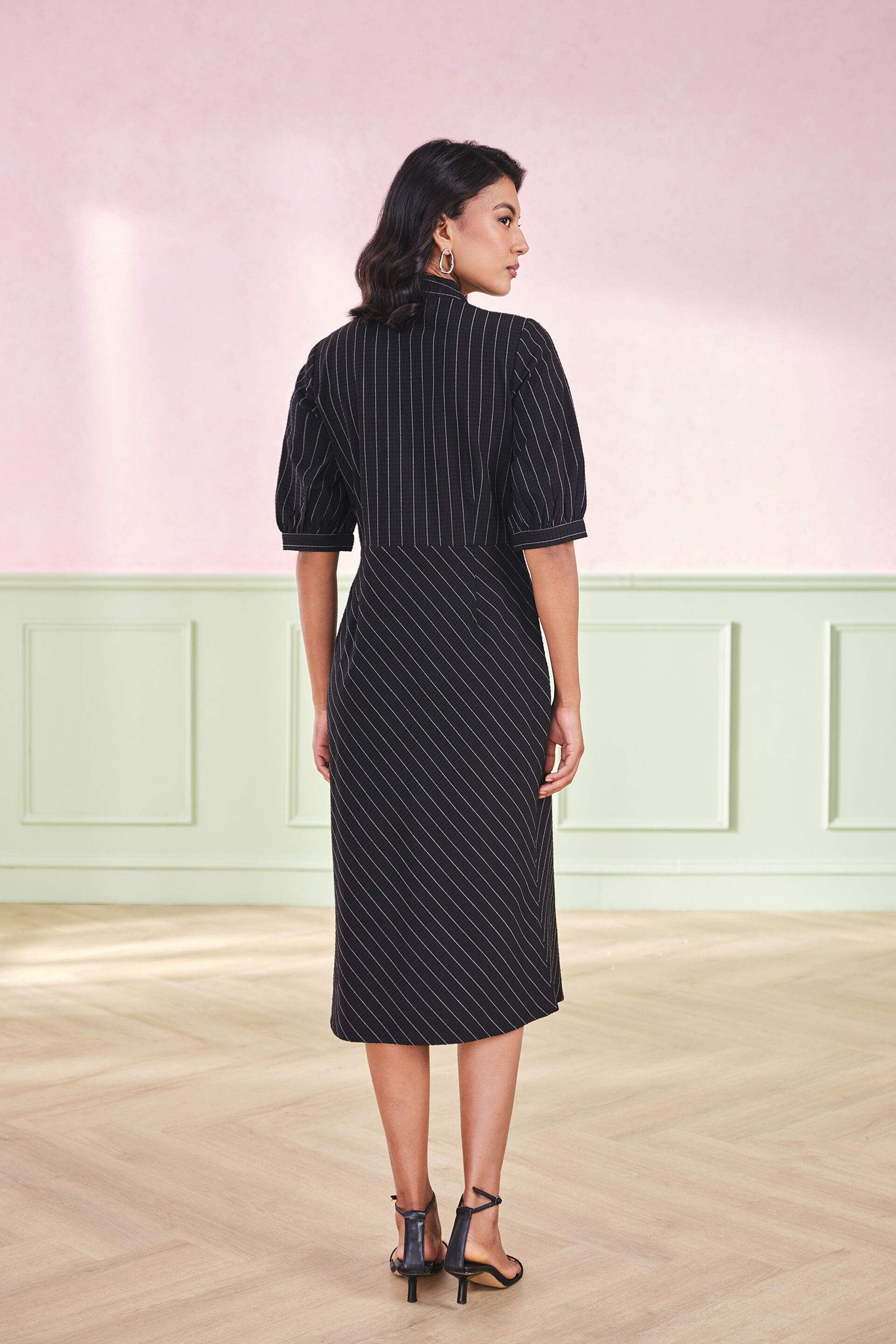 Shadow Striped Terry Blend Midi Dress, Black, image 4